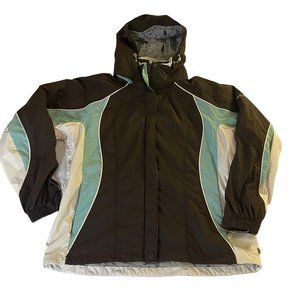 Columbia Womens Jacket Windbreaker Hooded Parka Ski Coat Brown Baby Blue Size XL
